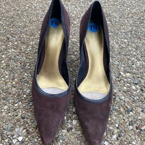 size 7 1/2 nine west brown pointy heels stiletto